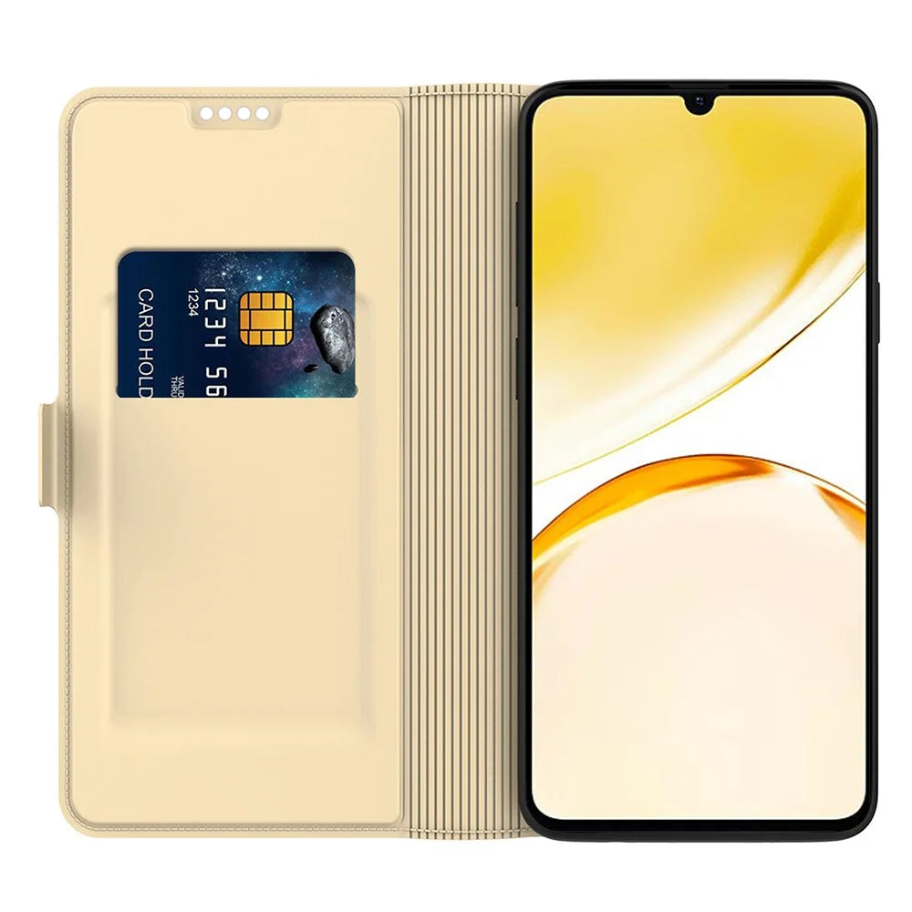 For Realme C75 4G Case Shockproof TPU Inner Shell Leather Phone Cover Card Slot - Gold - 2