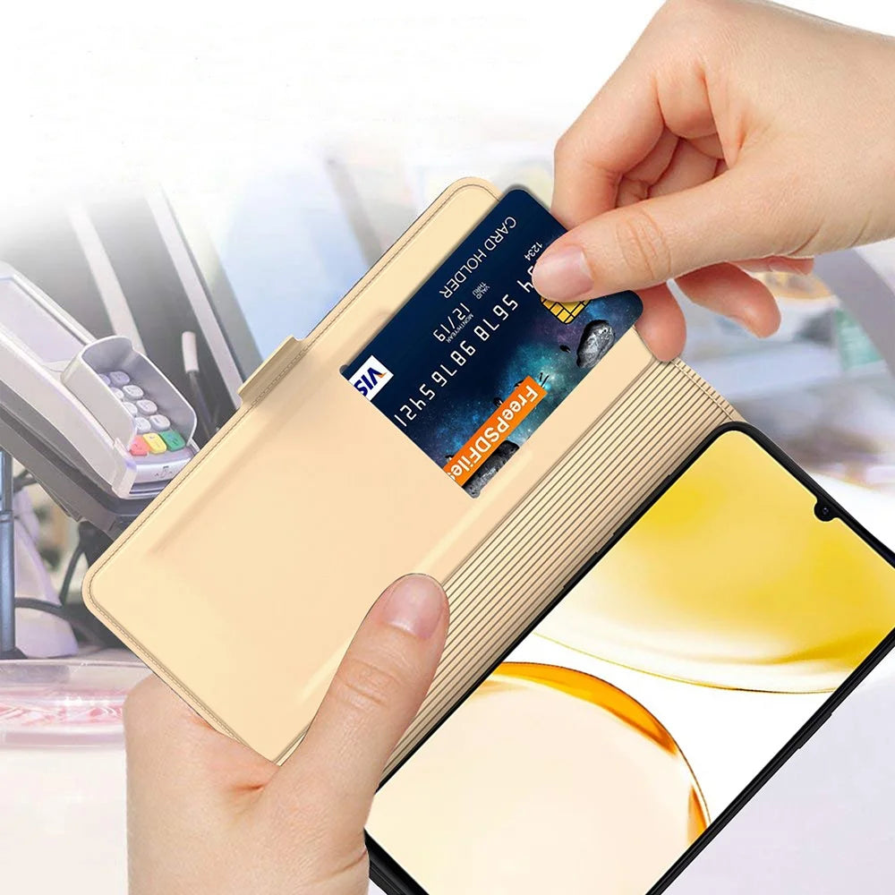 For Realme C75 4G Case Shockproof TPU Inner Shell Leather Phone Cover Card Slot - Gold - 5