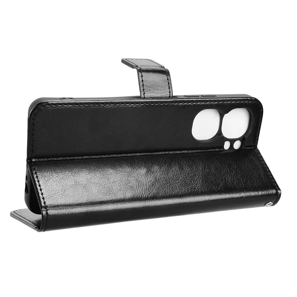 For Oukitel C58 Pro / C58 Case Crazy Horse Texture PU Leather Phone Wallet Cover - Black - 3