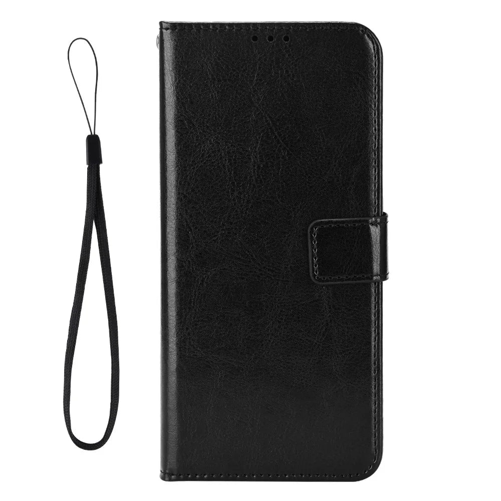 For Oukitel C58 Pro / C58 Case Crazy Horse Texture PU Leather Phone Wallet Cover - Black - 5