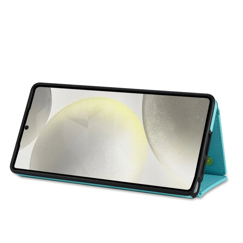For Samsung Galaxy S25 Ultra Case Tri-Fold Card Holder Kickstand TPU + Leather Back Cover with Shoulder Strap - Green - 4