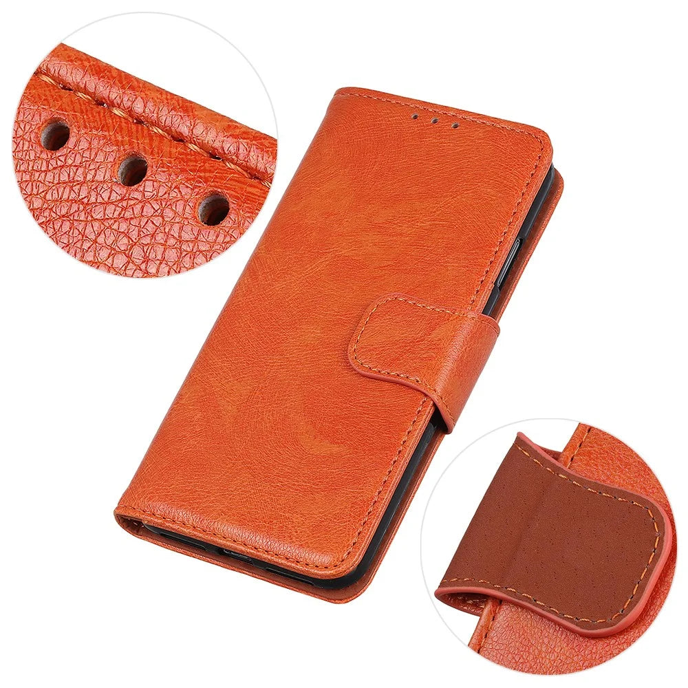 For OnePlus Ace 5 Pro 5G / Ace 5 5G / 13R 5G Case Nappa Texture Split Leather Wallet Phone Cover - Orange - 4