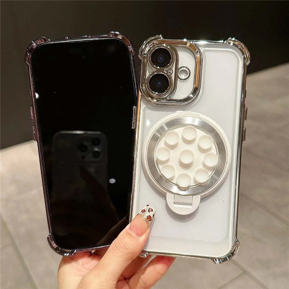 For iPhone 16 Plus Magnetic Case Suction Cup Kickstand PC Phone Cover with Four Corner Airbag - Cyan - 5