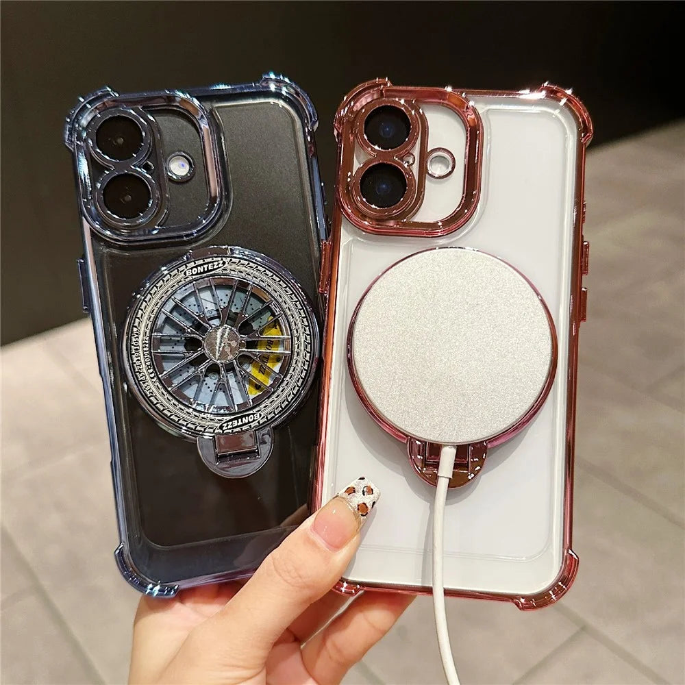 For iPhone 16 Plus Magnetic Case Rotating Spinner Kickstand PC + TPU Airbag Mobile Cover - Dark Purple - 4