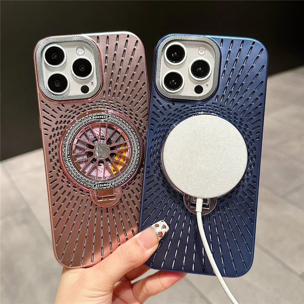 For iPhone 16 Pro Case Compatible with MagSafe Gyroscope Kickstand Heat Dissipation PC Back Cover - Dark Purple - 4