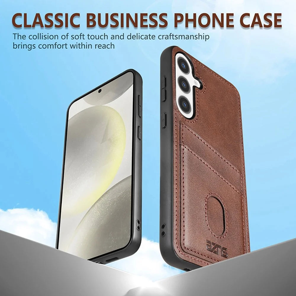 AZNS K1 Series For Samsung Galaxy S24 FE Case Calf Texture Anti-Drop PU+TPU Phone Cover with 2 Card Slot - Coffee - 6
