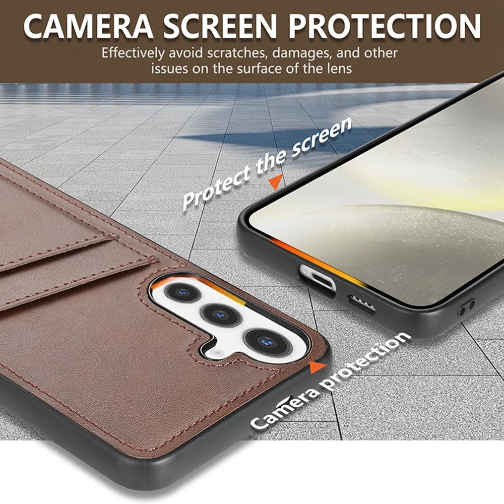 AZNS K1 Series For Samsung Galaxy S24 FE Case Calf Texture Anti-Drop PU+TPU Phone Cover with 2 Card Slot - Coffee - 7