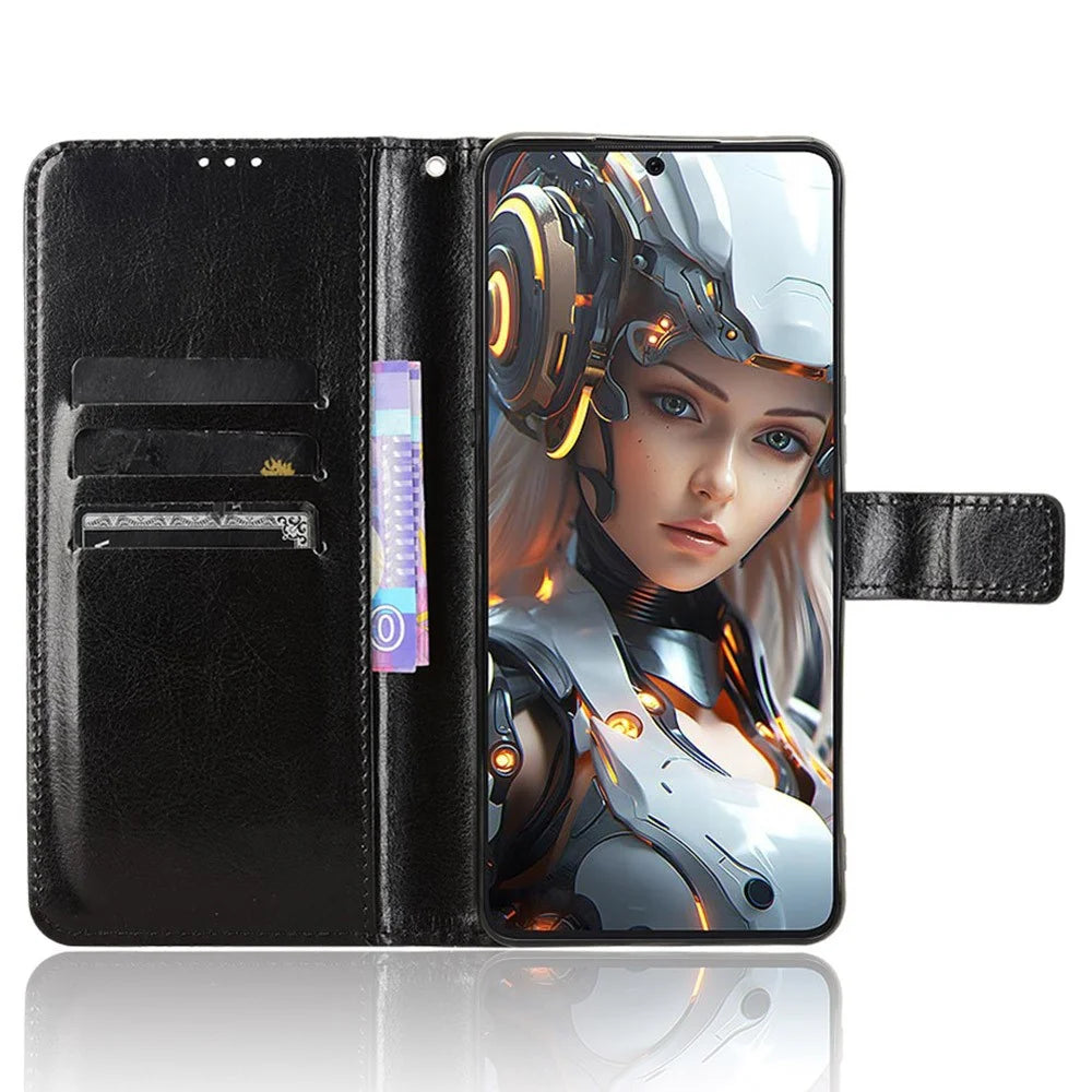For Cubot Max 5 Case Crazy Horse Texture PU Leather Phone Wallet Cover - Black - 3