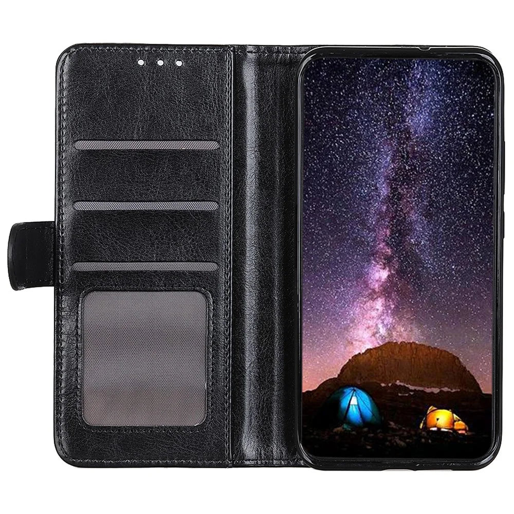 For OnePlus 13R 5G / Ace 5 5G Case Crazy Horse Texture PU Leather Phone Stand Cover - Black - 2