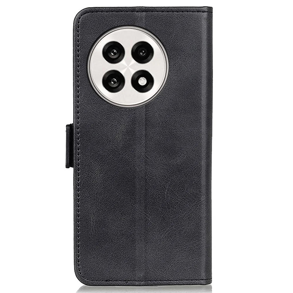 For OnePlus 13R 5G / Ace 5 5G Case Stand Cowhide Texture PU Leather Phone Cover - Black - 6