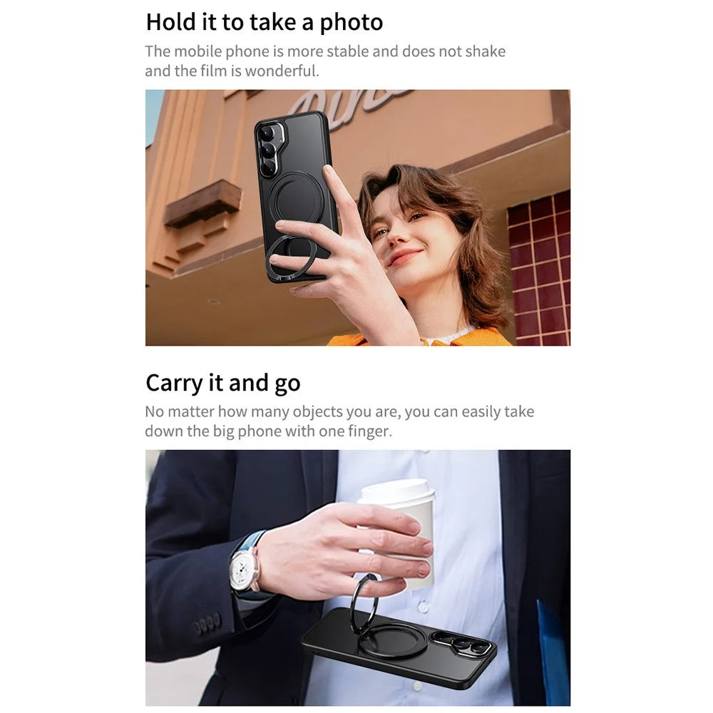 For Samsung Galaxy S25+ Magnetic Case TPU + Acrylic + Metal Kickstand Matte Phone Cover - Black - 7