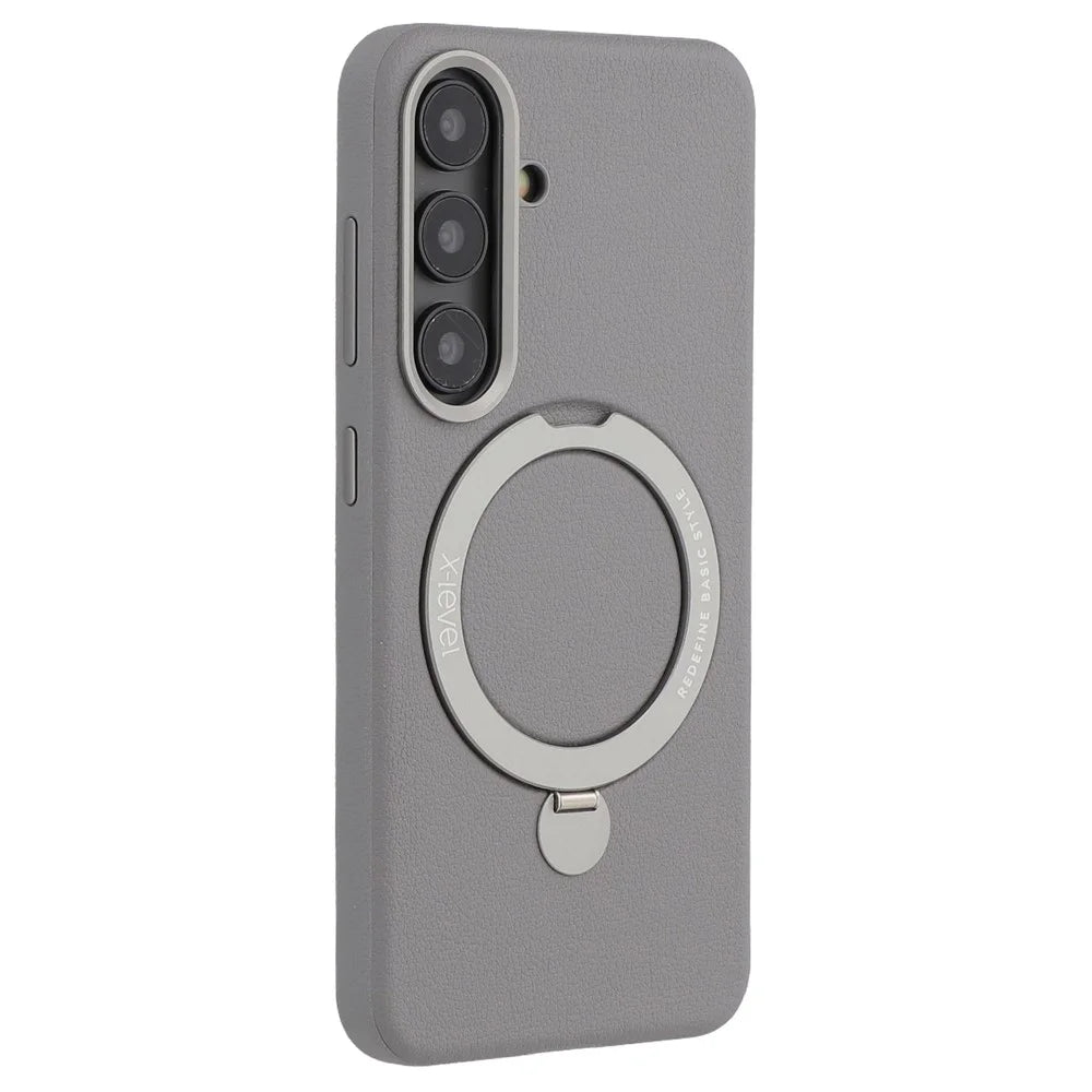 X-LEVEL For Samsung Galaxy S25 Magnetic Case Kickstand PC + PU Phone Back Cover - Grey - 1