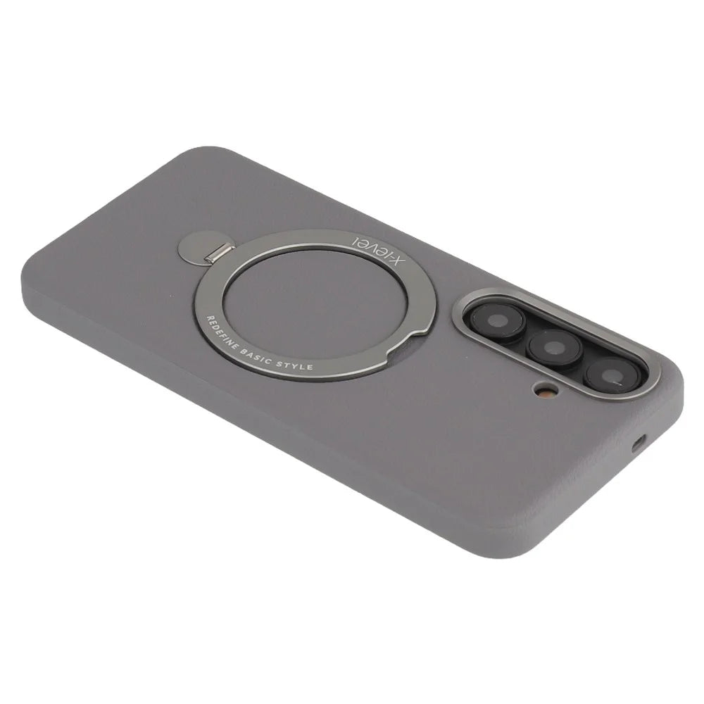 X-LEVEL For Samsung Galaxy S25 Magnetic Case Kickstand PC + PU Phone Back Cover - Grey - 7