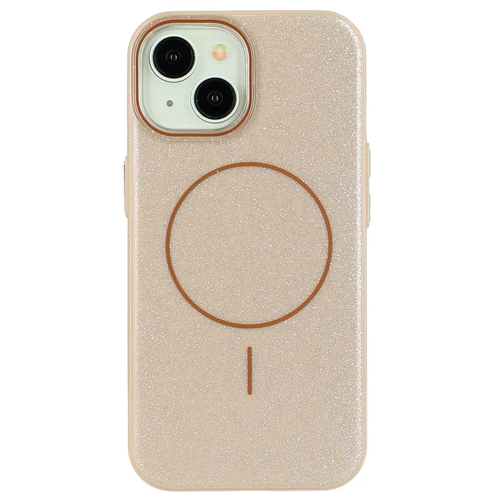 For iPhone 15 Case Compatible with MagSafe Glitter Design IMD TPU + PC Phone Back Cover - Desert Gold - 4