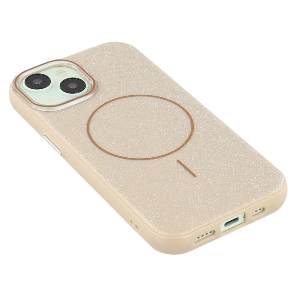 For iPhone 15 Case Compatible with MagSafe Glitter Design IMD TPU + PC Phone Back Cover - Desert Gold - 6