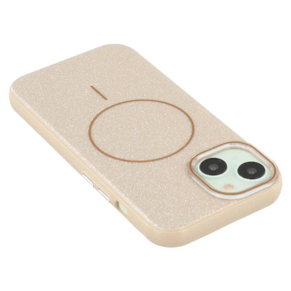 For iPhone 15 Case Compatible with MagSafe Glitter Design IMD TPU + PC Phone Back Cover - Desert Gold - 7