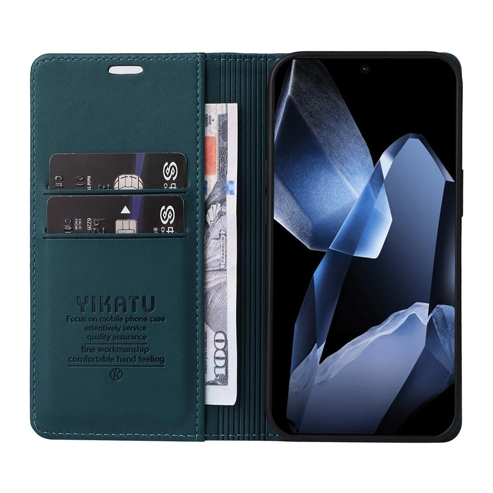 YIKATU For OnePlus 13 Phone Cases  Magnetic Closure PU Leather Mobile Cover - Green - 4