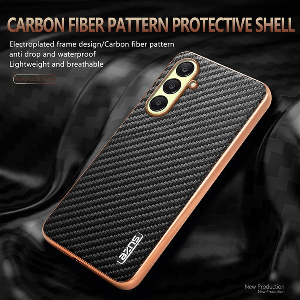 AZNS For Samsung Galaxy A56 5G Case Electroplating Carbon Fiber Texture PU + TPU Phone Cover - Brown - 6