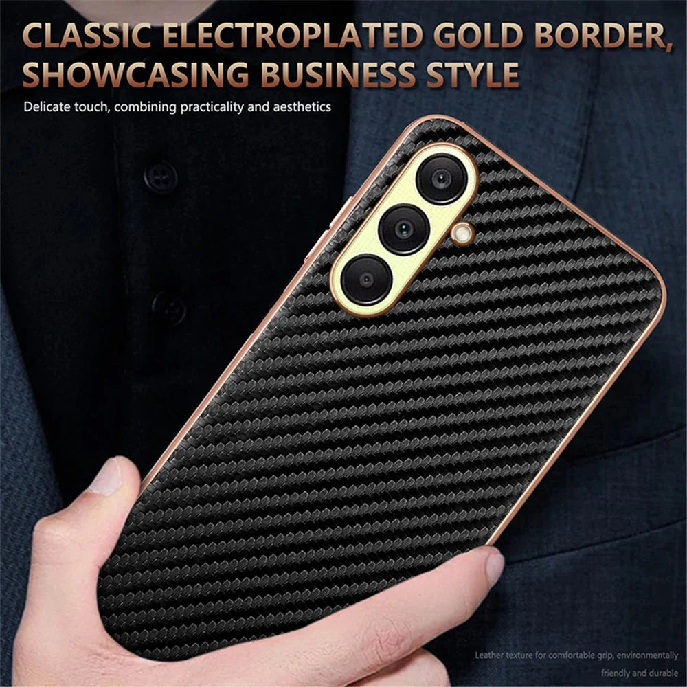 AZNS For Samsung Galaxy A56 5G Case Electroplating Carbon Fiber Texture PU + TPU Phone Cover - Brown - 7