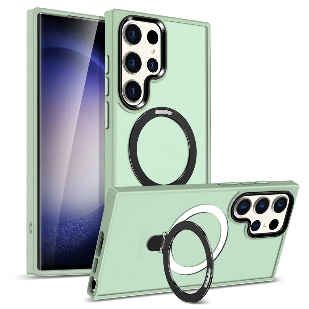 For Samsung Galaxy S25 Ultra Kickstand Magnetic Case PC + TPU Phone Cover - Matcha Green - 1