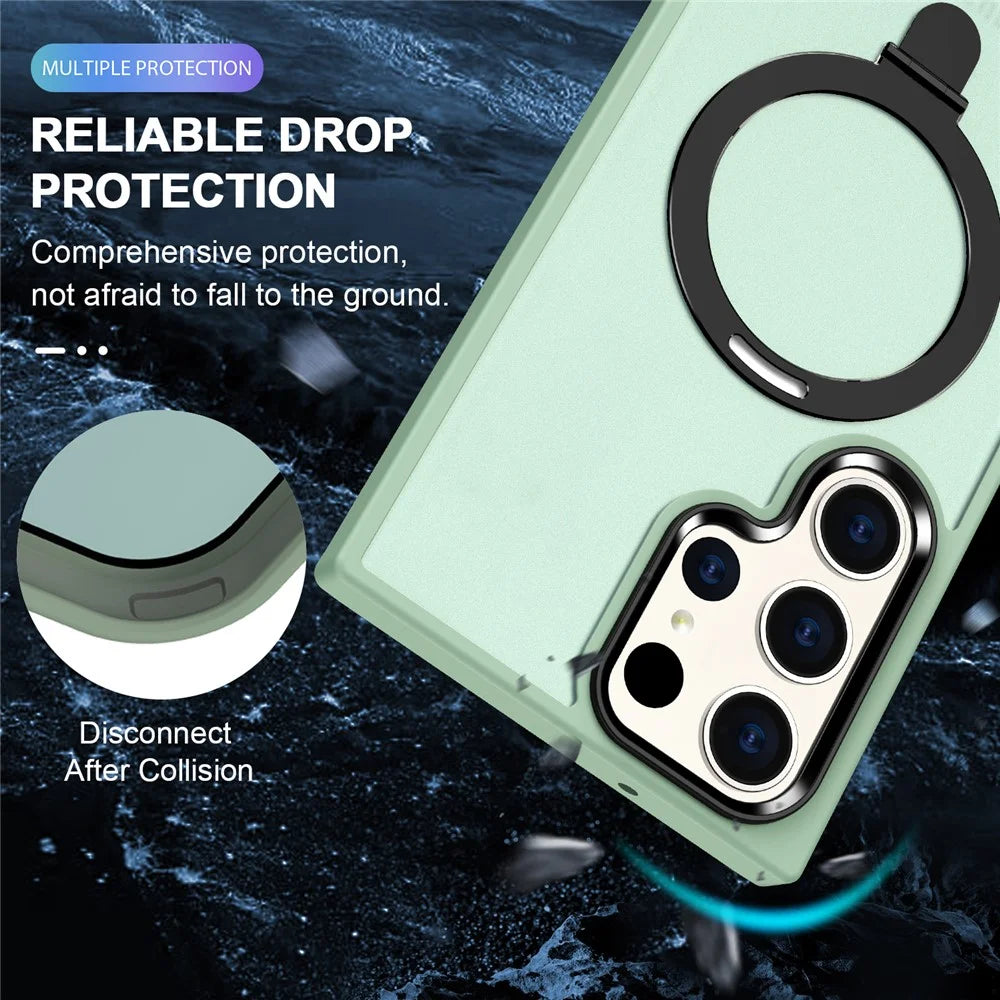 For Samsung Galaxy S25 Ultra Kickstand Magnetic Case PC + TPU Phone Cover - Matcha Green - 2