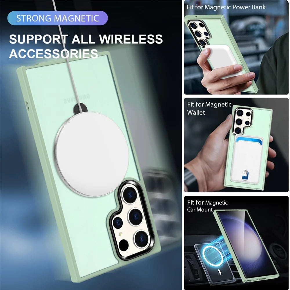 For Samsung Galaxy S25 Ultra Kickstand Magnetic Case PC + TPU Phone Cover - Matcha Green - 3