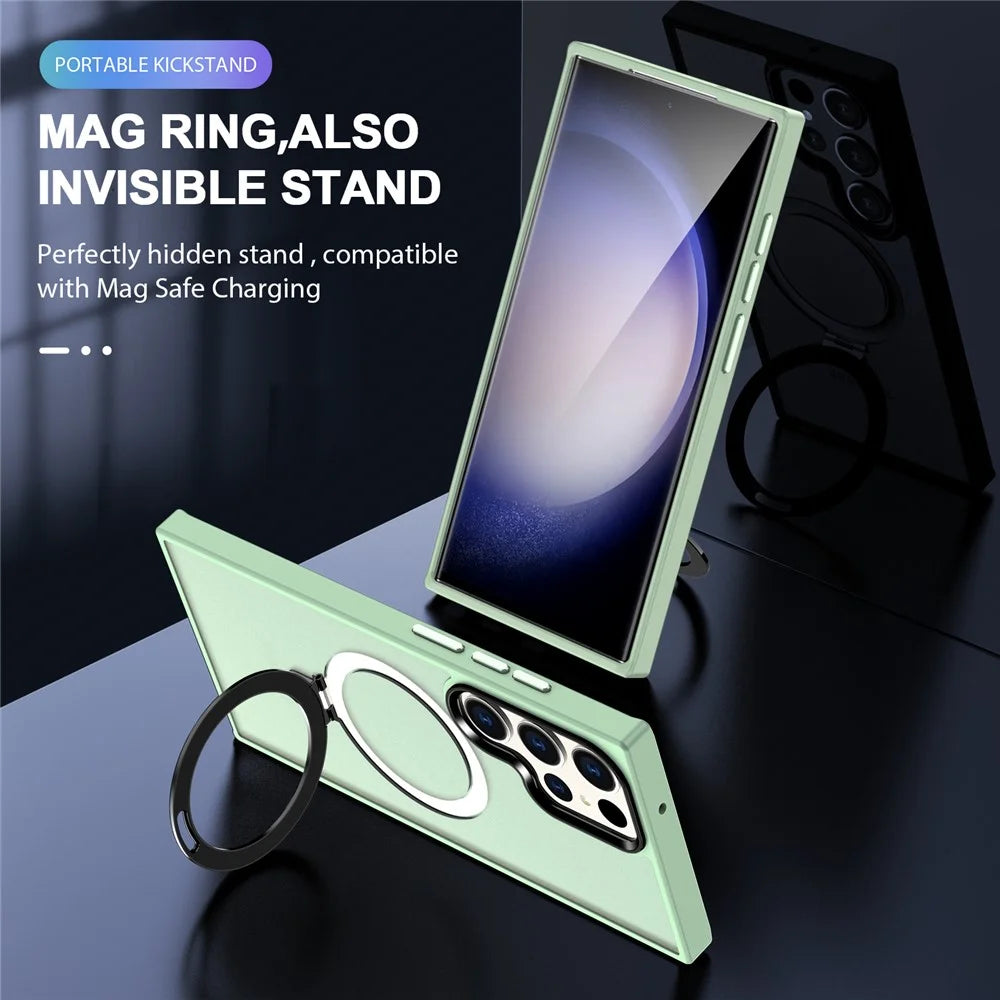 For Samsung Galaxy S25 Ultra Kickstand Magnetic Case PC + TPU Phone Cover - Matcha Green - 4