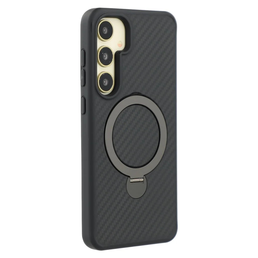 For Samsung Galaxy S24 Magnetic Case Kickstand TPU + PC Phone Cover Carbon Fiber Texture - 1