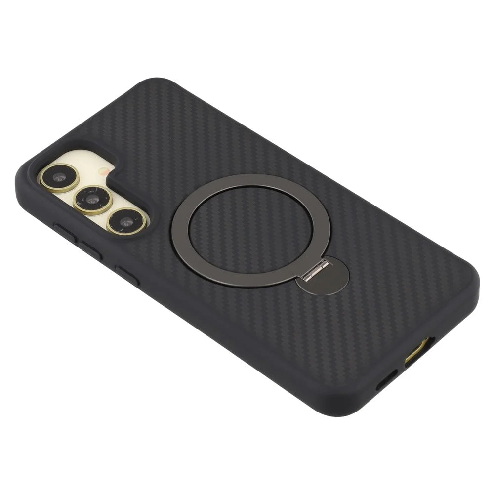 For Samsung Galaxy S24 Magnetic Case Kickstand TPU + PC Phone Cover Carbon Fiber Texture - 6