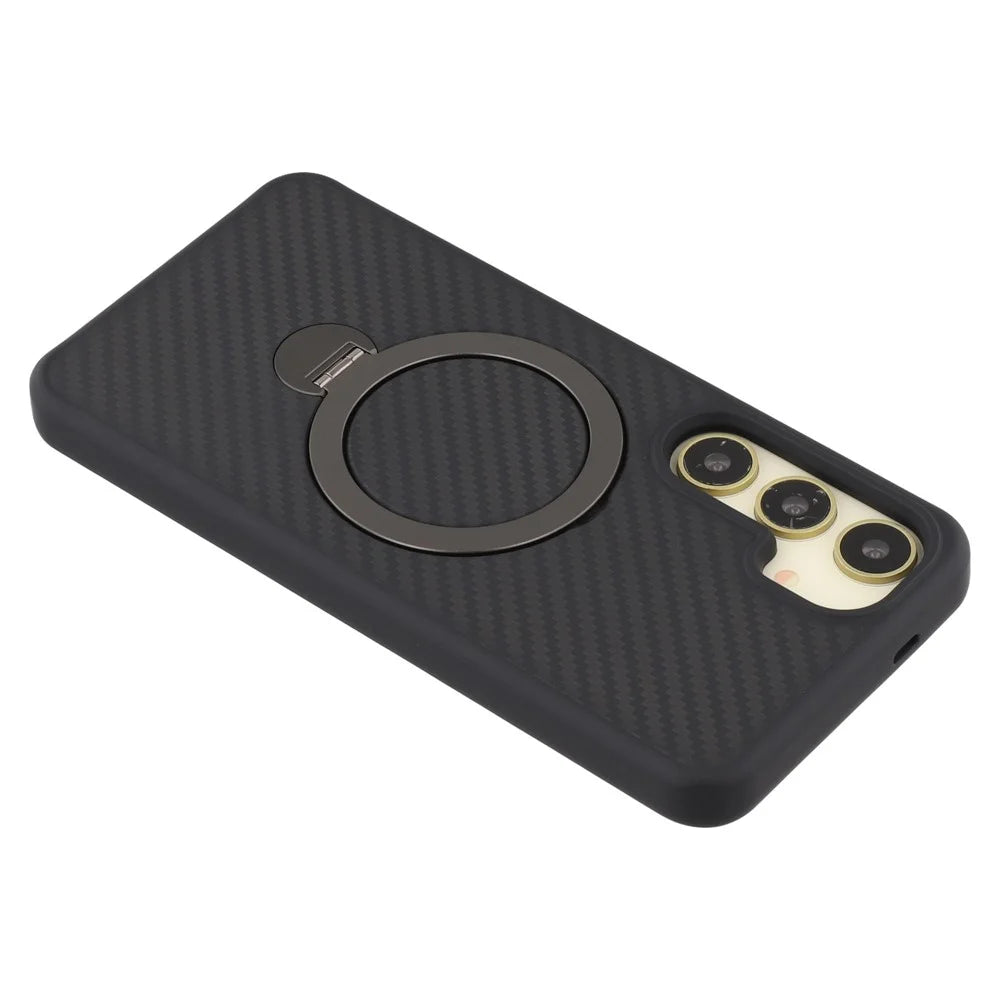 For Samsung Galaxy S24 Magnetic Case Kickstand TPU + PC Phone Cover Carbon Fiber Texture - 7