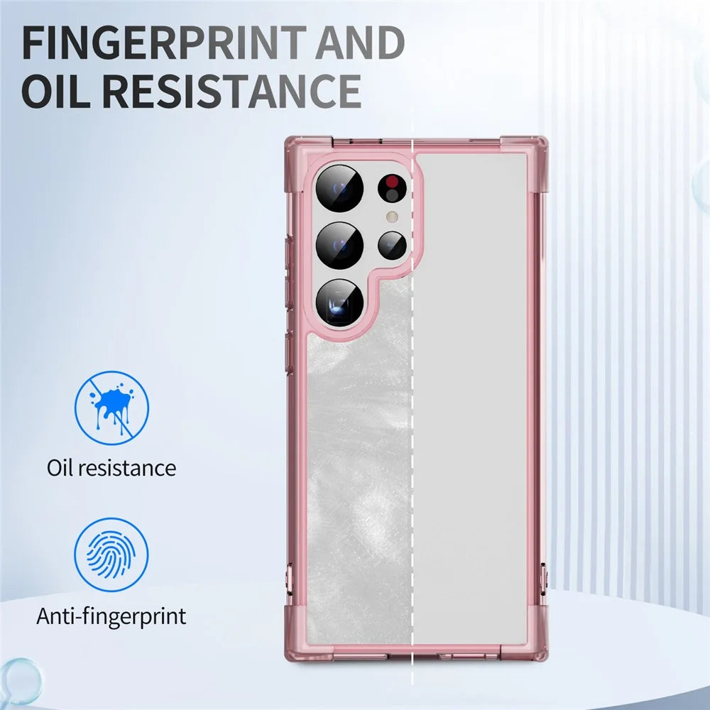 For Samsung Galaxy S24 Ultra Case Reinforced Corners TPU + Acrylic Clear Phone Back Cover - Transparent Pink - 4