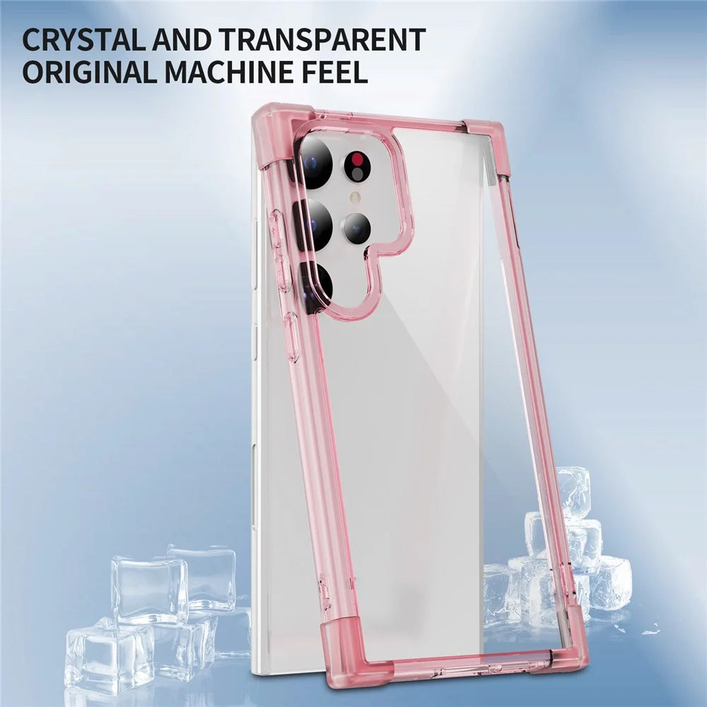 For Samsung Galaxy S24 Ultra Case Reinforced Corners TPU + Acrylic Clear Phone Back Cover - Transparent Pink - 6