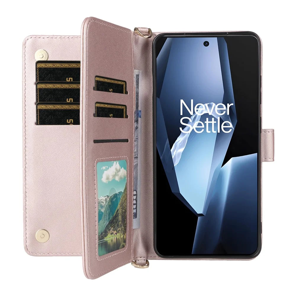 Wallet Phone Case for OnePlus Ace 5 5G / Ace 5 Pro 5G / 13R 5G Leather Phone Cover with Shoulder / Wrist Strap - Pink - 2