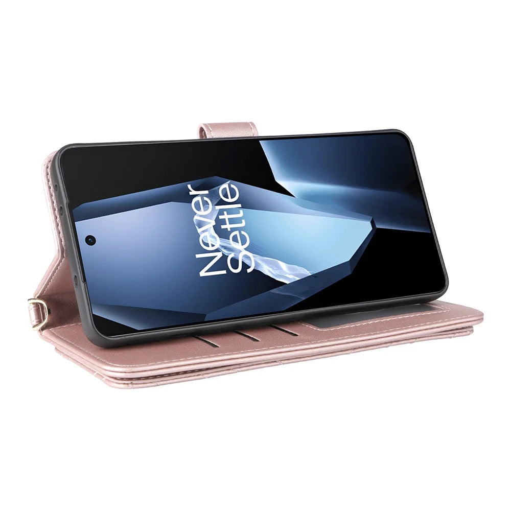 Wallet Phone Case for OnePlus Ace 5 5G / Ace 5 Pro 5G / 13R 5G Leather Phone Cover with Shoulder / Wrist Strap - Pink - 3