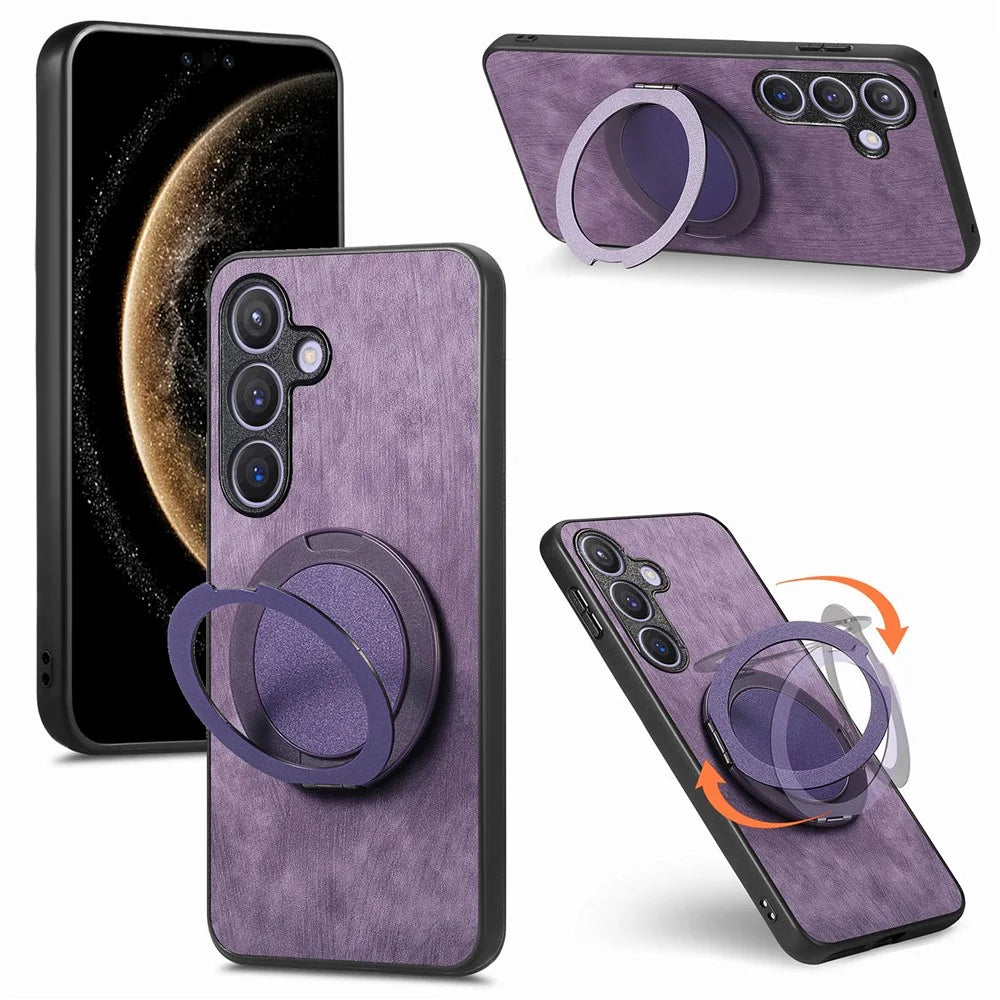 For Samsung Galaxy A05s 4G Phone Case with Rotating Kickstand Stress Relief Retro Leather Back Cover - Purple - 1