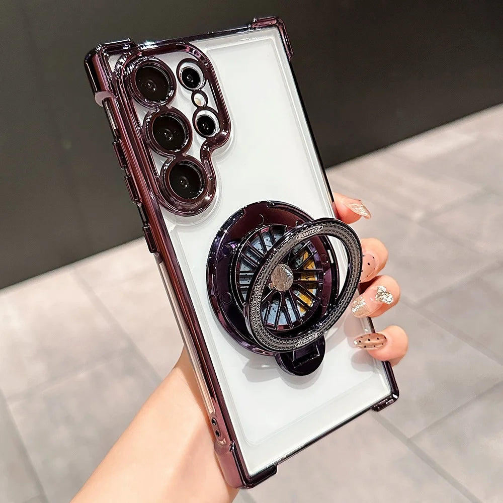 For Samsung Galaxy S25 Ultra Phone Case Gyroscope Kickstand Electroplating TPU PC Mobile Cover - Purple - 2