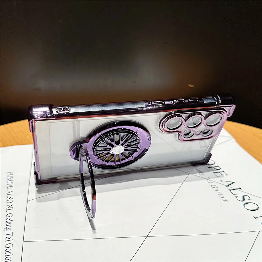 For Samsung Galaxy S25 Ultra Phone Case Gyroscope Kickstand Electroplating TPU PC Mobile Cover - Purple - 4