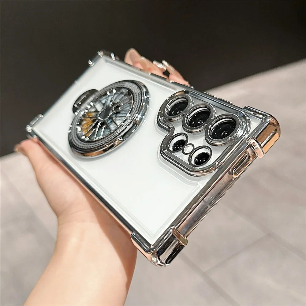 For Samsung Galaxy S24 Ultra Phone Case Gyroscope Kickstand Electroplating TPU PC Mobile Cover - Silver - 2