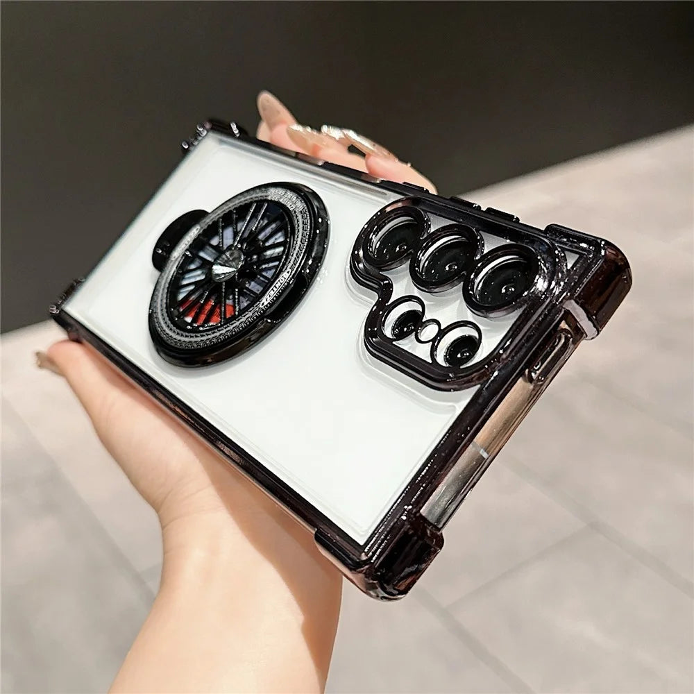 For Samsung Galaxy S23 Ultra Phone Case Gyroscope Kickstand Electroplating TPU PC Mobile Cover - Black - 2