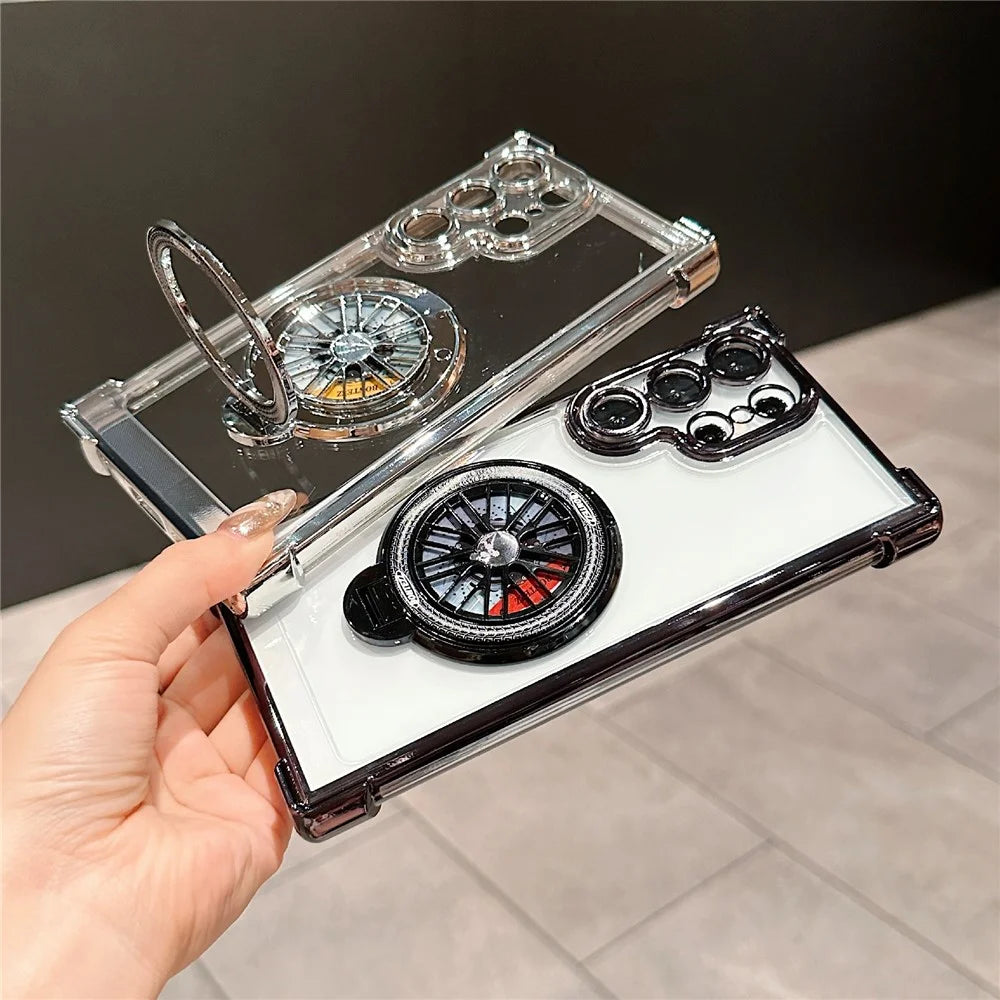 For Samsung Galaxy S23 Ultra Phone Case Gyroscope Kickstand Electroplating TPU PC Mobile Cover - Black - 6