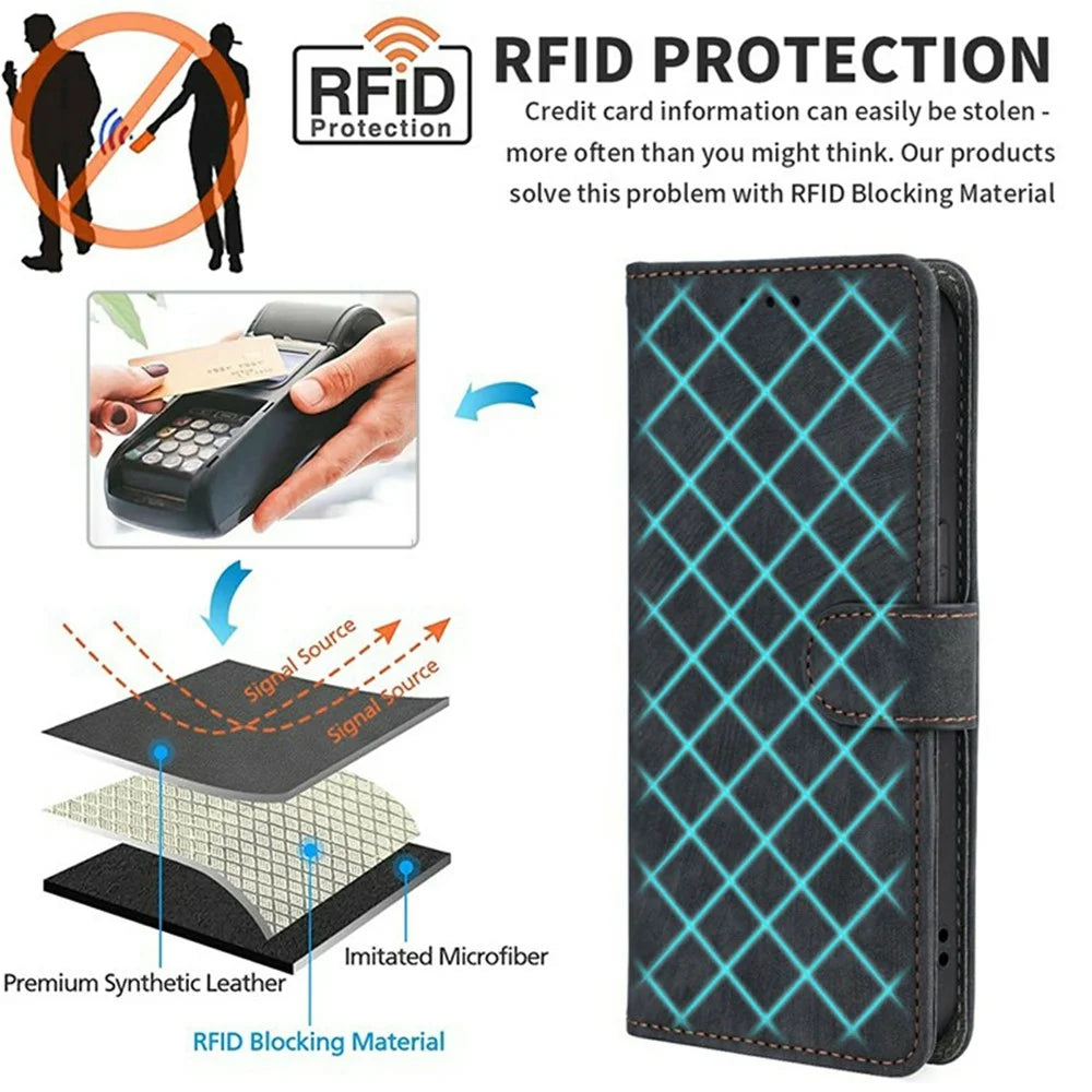For Umidigi Note 100 Wallet Case RFID Blocking PU Leather Cover Stand View - Black - 6