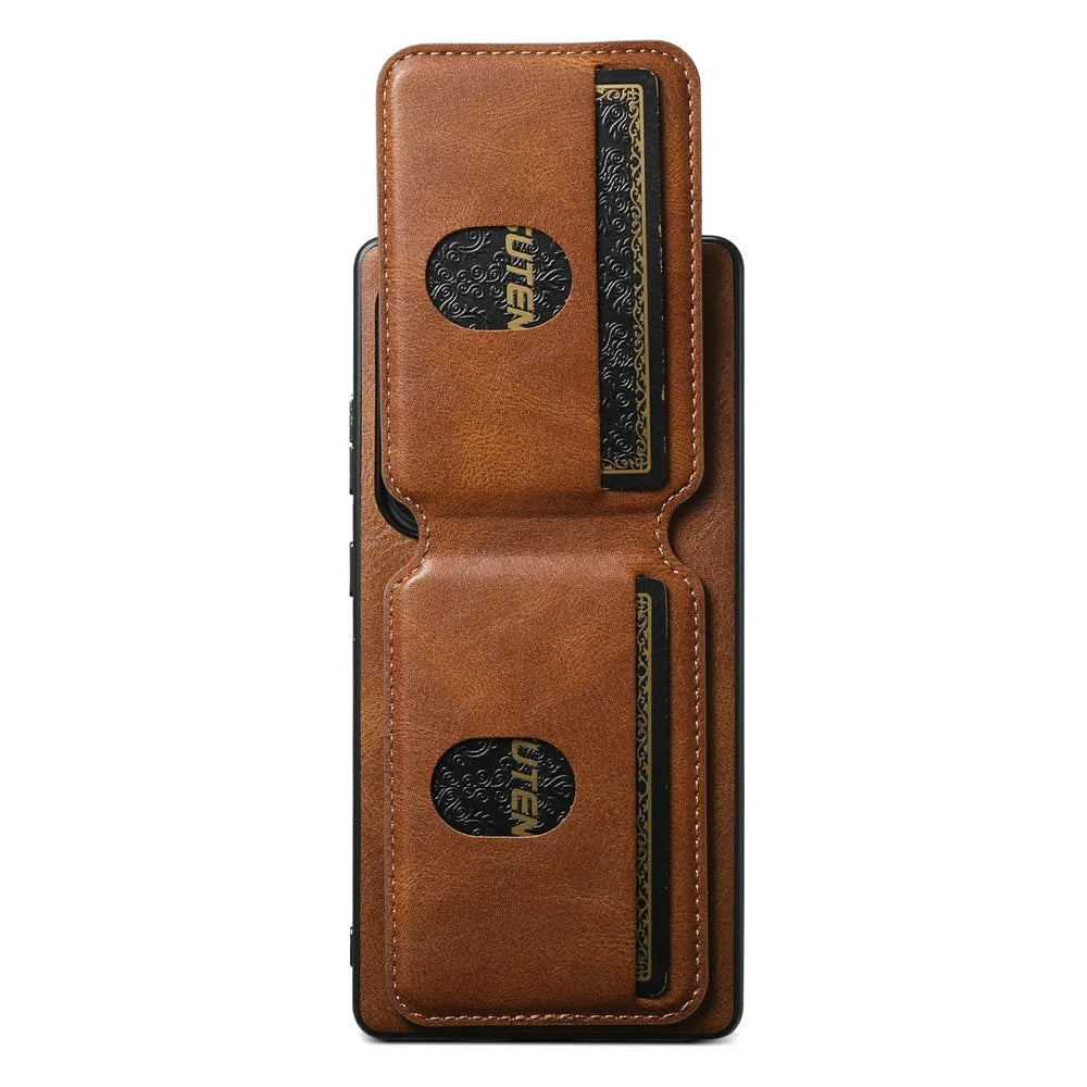 SUTENI H02 For Samsung Galaxy S25 Ultra Case Waxy Texture Leather + TPU Card Slots Kickstand Phone Cover - Brown - 2