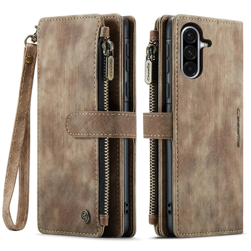 CASEME For Samsung Galaxy A36 5G Phone Cases with Strap  C30 Zipper Multiple Card Holder PU Leather Cover - Brown - 2