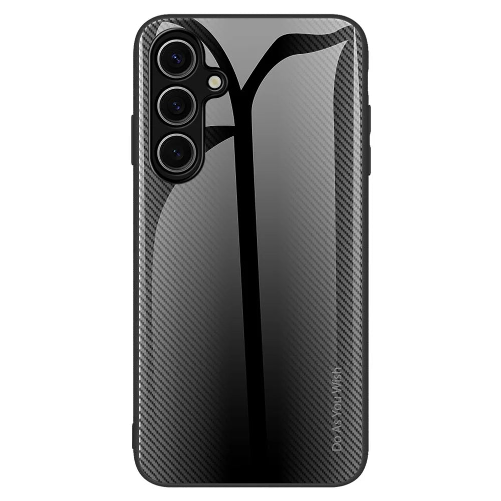 For Samsung Galaxy A26 5G Case Carbon Fiber Texture Tempered Glass + TPU Phone Cover - Black - 1