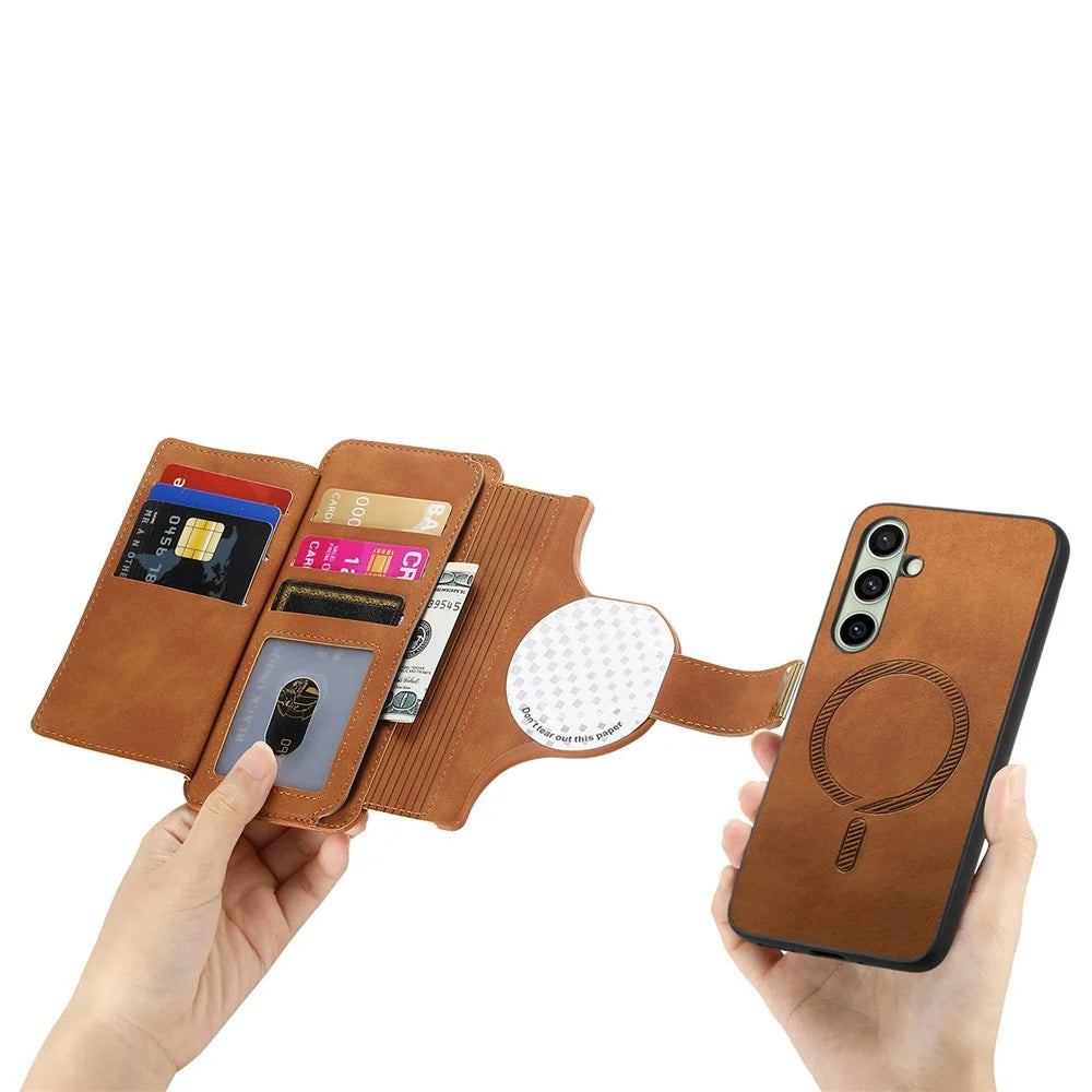 For Samsung Galaxy A54 5G Magnetic Leather Case with Detachable RFID Blocking Zipper Wallet Cover - Brown - 5