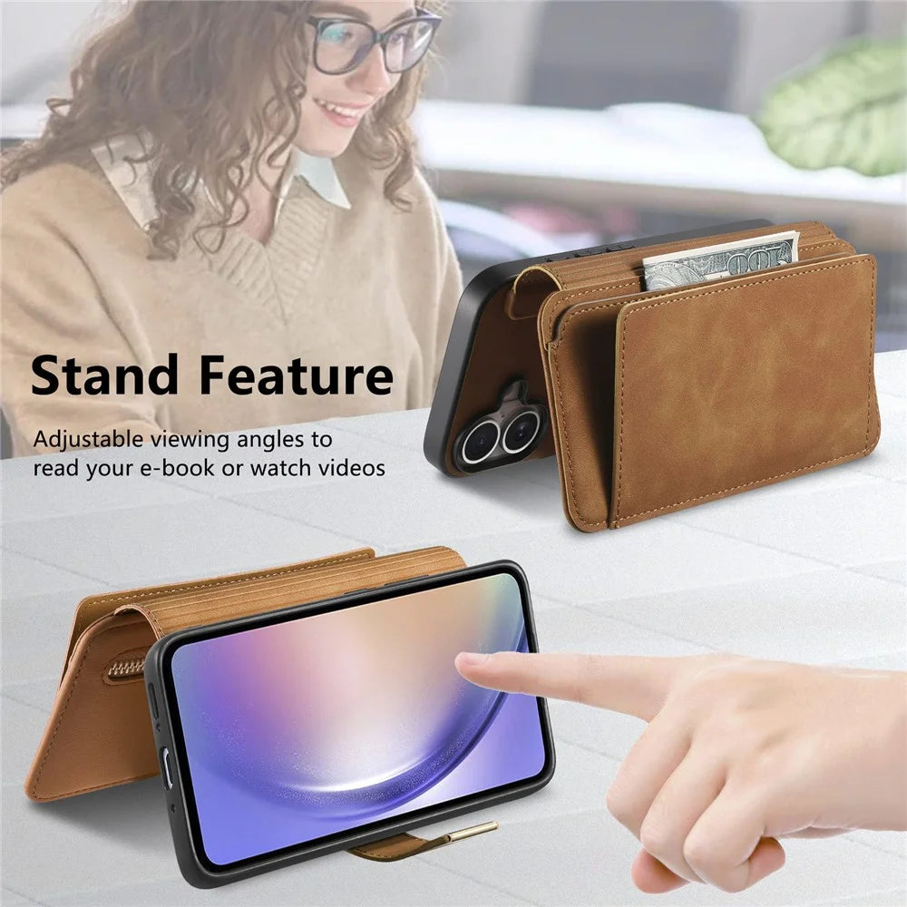 For Samsung Galaxy A54 5G Magnetic Leather Case with Detachable RFID Blocking Zipper Wallet Cover - Brown - 7