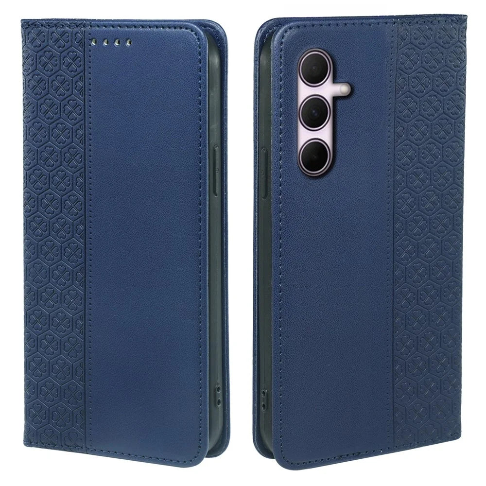 For Samsung Galaxy A06s Case Four Leaf Clover Leather Flip Phone Cover Stand Wallet - Blue - 1