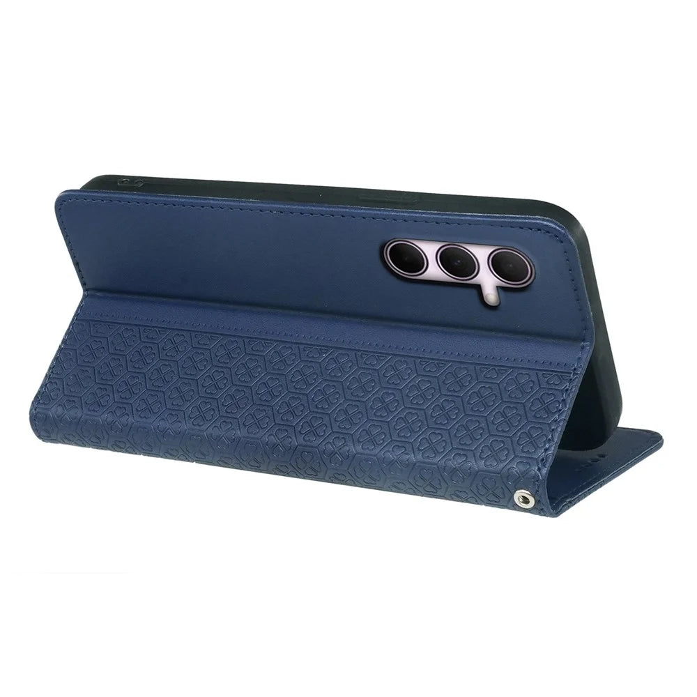 For Samsung Galaxy A06s Case Four Leaf Clover Leather Flip Phone Cover Stand Wallet - Blue - 4