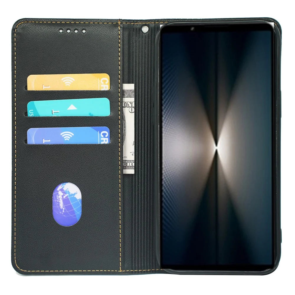 For Sony Xperia 1 V Case Four Leaf Clover Leather Flip Phone Cover Stand Wallet - Black - 2