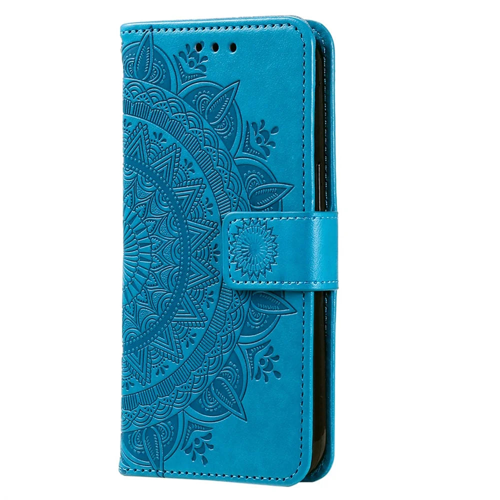 For Samsung Galaxy A26 5G Case Imprinted Totem PU Leather Wallet Stand Phone Cover - Blue - 5